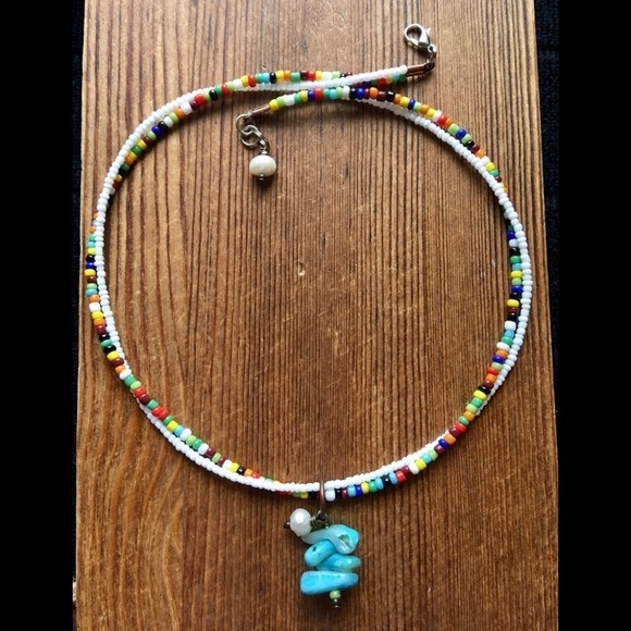 Ladies Double Strand Beaded Necklace, White/Multi-Color Handmade Ladies Necklace - Picture 6 of 9